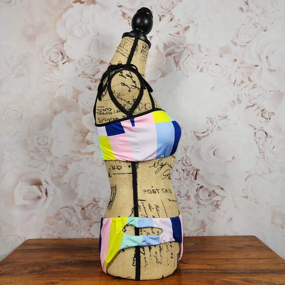 XL The Bikini Lab Color Block Shoulder Tie Bikini Set - Picture 4 of 9